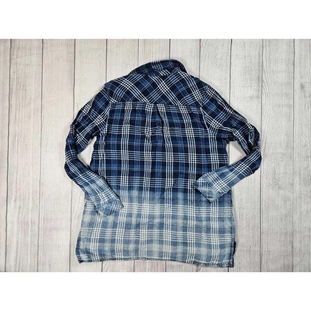 J. Jill Button Front Shirt Womens Small Blue White Plaid Cotton Ombre Tunic - Picture 9 of 9